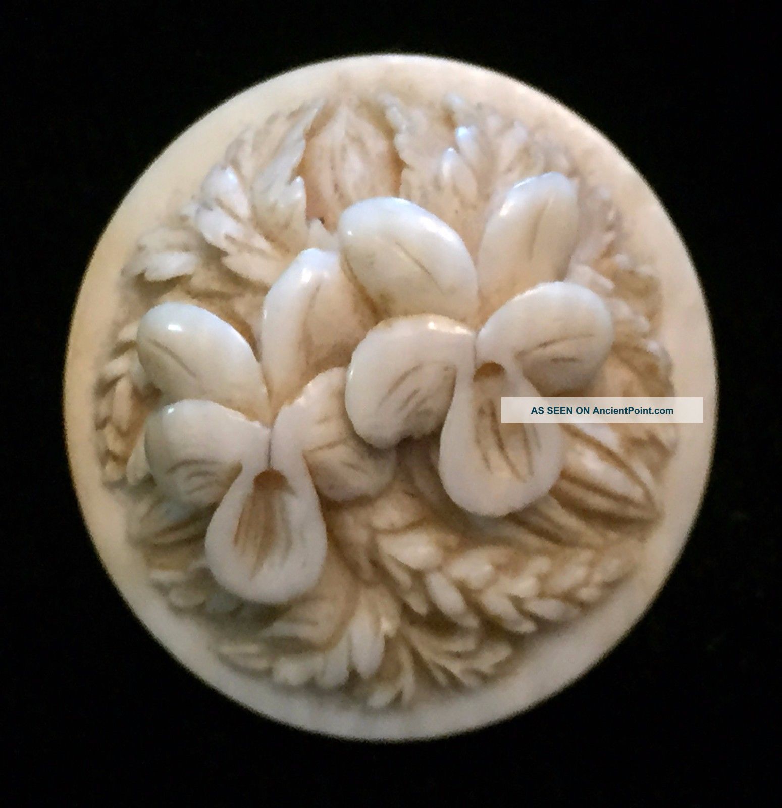 Elegant Antique Intricately Carved Button Stud Cuff Collar Link W/ Violets Buttons photo