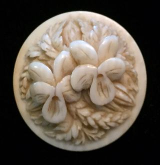 Elegant Antique Intricately Carved Button Stud Cuff Collar Link W/ Violets photo
