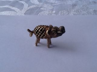 Rare Antique African Tribal Cast Brass Ashanti Akan Gold Weight - Pig photo