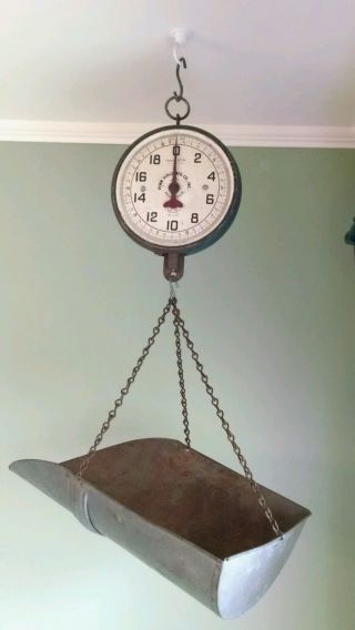 Vintage Antique Blue Hanging Penn Produce Scale,  Capacity 20 Lbs. photo