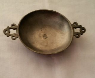 Antique Pewter Porringer With Double Handle Marked F Crown & Double Headed Eagle photo