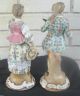 Captivating Pair Antique Figures Man & Woman Lace Trim,  Pedestal Bases Figurines photo 1