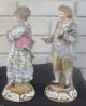 Captivating Pair Antique Figures Man & Woman Lace Trim,  Pedestal Bases Figurines photo 2