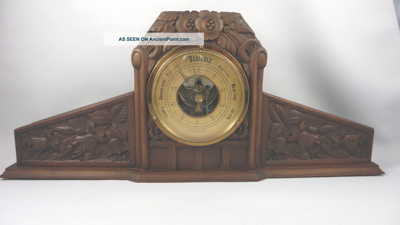 Fine French Art Nouveau Art Deco Desk Barometer Wood With Floral Scrimshaw Barometers photo