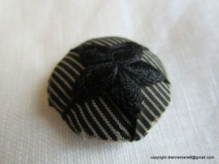 2183 – J – Antique Black - White Striped Silk Button W Embroidered Star,  Needs Tlc photo
