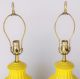 Pair Vintage Mid - Century Modern Yellow Ribbed Pottery Table Lamp Cast Brass Base Mid-Century Modernism photo 5