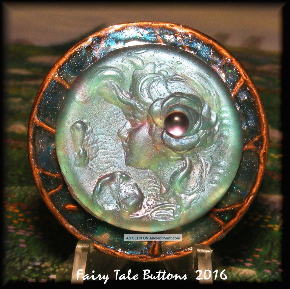 Unique Acrylic Resin Studio Button Of Sea Nymph Ooak Signed Ce ' 16 Buttons photo