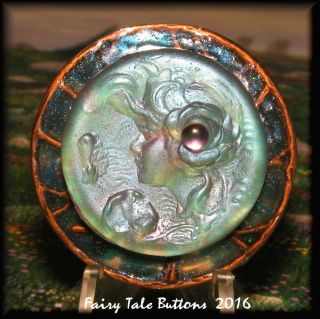 Unique Acrylic Resin Studio Button Of Sea Nymph Ooak Signed Ce ' 16 photo