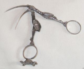Stork & Turtle Forceps Scissors Sterling Silver Antique Midwife photo