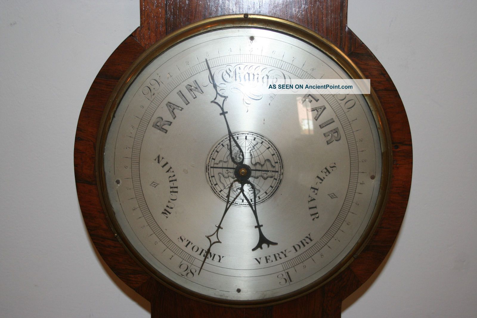 Antique Rosewood Banjo/wheel Mercury Barometer,  Thermometer,  Hygrometer,  Level Barometers photo