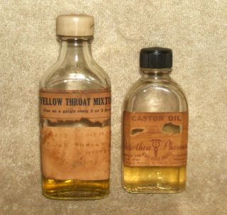 2 Early 1900 ' S Pharmacy Bottles With Partial Pharmacy Mixed Contents photo
