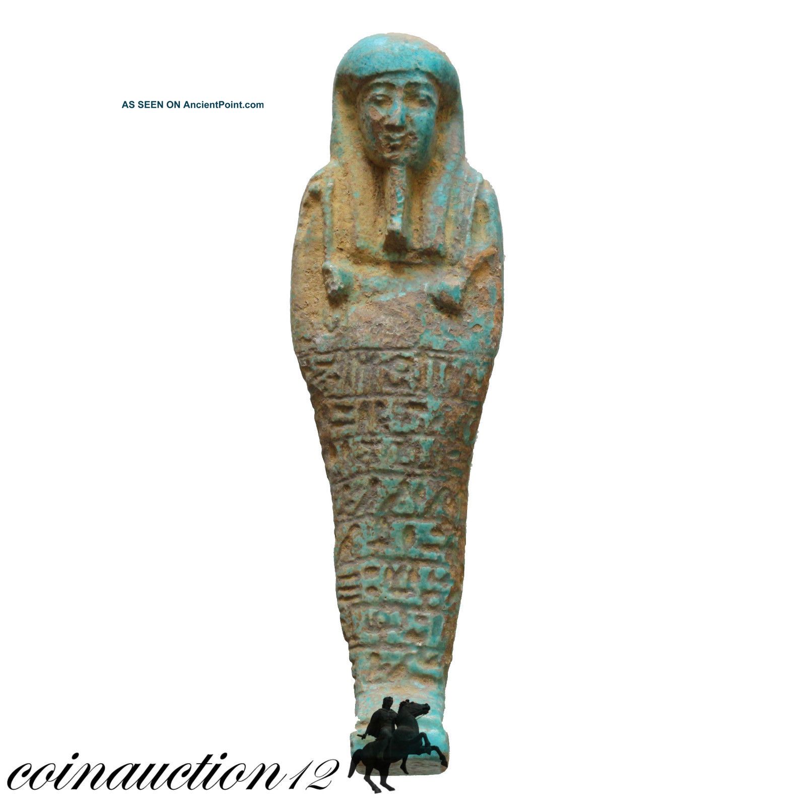 Egyptian Large Glazed Shabti With Hieroglyphics 1500 - 1000 Bc Roman photo