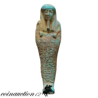 Egyptian Large Glazed Shabti With Hieroglyphics 1500 - 1000 Bc photo