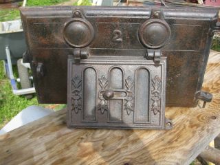 Antique Vintage Cast Iron Wood Coal Stoker Furnace Door Part Salvage Steampunk photo