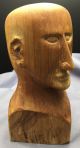 Hand Carved Wood Bust Folk Outsider Art Statue Man Head Sculpture Carving 7.  25 