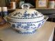 Antique Minton Delft Blue Flow Pattern Porcelain China Oval Covered Tureen Tureens photo 1