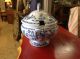 Antique Minton Delft Blue Flow Pattern Porcelain China Oval Covered Tureen Tureens photo 5