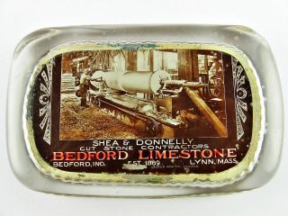 Antique Bedford Limestone,  Indiana Stone Cutters Advertising Glass Paperweight photo