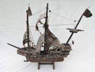 Antique Vintage Handcrafted Sailing Ship Model.  Needs Refurbishing & Restoration photo