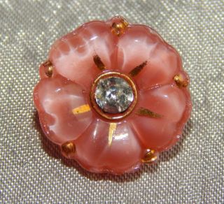 Vintage Glass Moonglow Button Flower With Rhinestone 603b photo