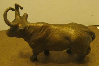 Antique Metal Bull Figurine Gold Toned W Minor Paint Loss photo