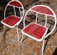 Vintage Metal Curved Sides Folding Chairs White & Red Mesh Pattern Post-1950 photo 1