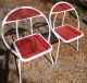 Vintage Metal Curved Sides Folding Chairs White & Red Mesh Pattern Post-1950 photo 2