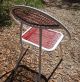 Vintage Metal Curved Sides Folding Chairs White & Red Mesh Pattern Post-1950 photo 3
