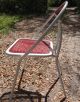 Vintage Metal Curved Sides Folding Chairs White & Red Mesh Pattern Post-1950 photo 5