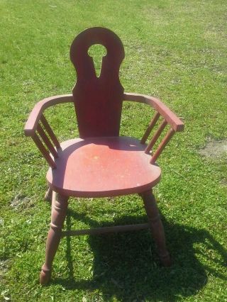 Delightful Small Antique Doll Or Child ' S Chair In Red Paint photo