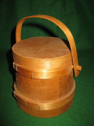 Vintage Wooden Lidded Bucket Firkin Swing Handle Primitive photo