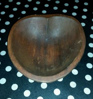 Antique Vintage Primitive Hand Carved Heart Shaped Wood Bowl photo