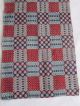 Antique 1800 ' S Blues & Red Woven Coverlet Cutter Piece - 14 X 36 