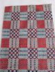 Antique 1800 ' S Blues & Red Woven Coverlet Cutter Piece - 14 X 36 