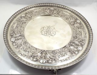 Moore Era Tiffany & Co Sterling Silver Repousse Salver Tray,  Griffins,  Planets photo