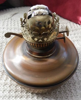 Vintage Brass Oil Lamp Fount / Font And Duplex Burner With Patina photo