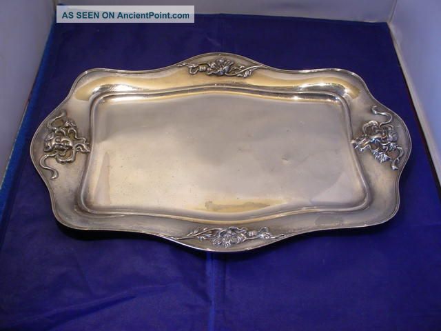 Antique Derby Silver Co.  Quadruple Plate Serving Tray Art Nouveau Lady Floral Platters & Trays photo