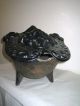 Antique Coal Bucket Scuttle Turtle Hod Cast Iron Enamel Hinged Black Victorian Hearth Ware photo 9