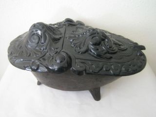 Antique Coal Bucket Scuttle Turtle Hod Cast Iron Enamel Hinged Black Victorian photo