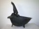 Antique Coal Bucket Scuttle Turtle Hod Cast Iron Enamel Hinged Black Victorian Hearth Ware photo 3