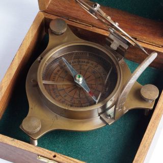 Collectible Marine Nautical Brass Sundial Compass Replica With Wooden Anchor Box photo
