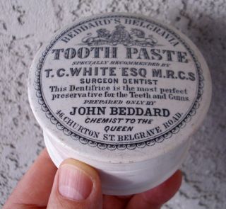 Antique,  Ceramic,  Ca 1880 Chemist To The Queen Beddard ' S Tooth Paste Jar Pot Lid photo