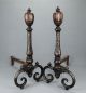 Antique Victorian Hammered Cast Iron Fireplace Andirons Bradley & Hubbard 1880s Hearth Ware photo 2
