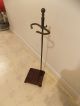 Antique Vintage Art Deco Cast Iron Fireplace Corner Tool Stand,  Ball Top Finial Hearth Ware photo 2
