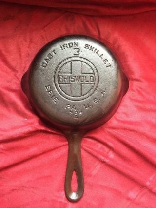 Griswold Large Block Logo Erie Pa Usa 3 Cast Iron Skillet 709 A photo