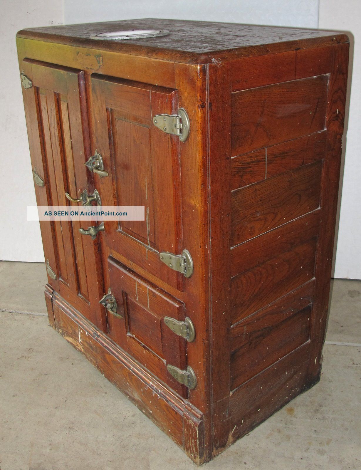 Antique Wood Ice Box,  Three Doors,  Water Reservoir Unrestored Ice Boxes photo