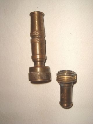 Old Solid Brass Garden Water Hose Small Attachment Spray Nozzle & Adaptor photo