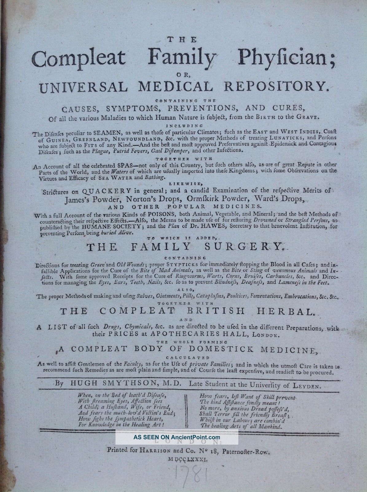 1781 Antique Medical Medicine Herbal Recipes Surgery Pharmacy Botany Apothecary