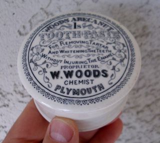 Antique,  Ceramic,  Early (c1865 - 1880) Woods Chemist,  Tooth Paste Jar Pot Lid photo