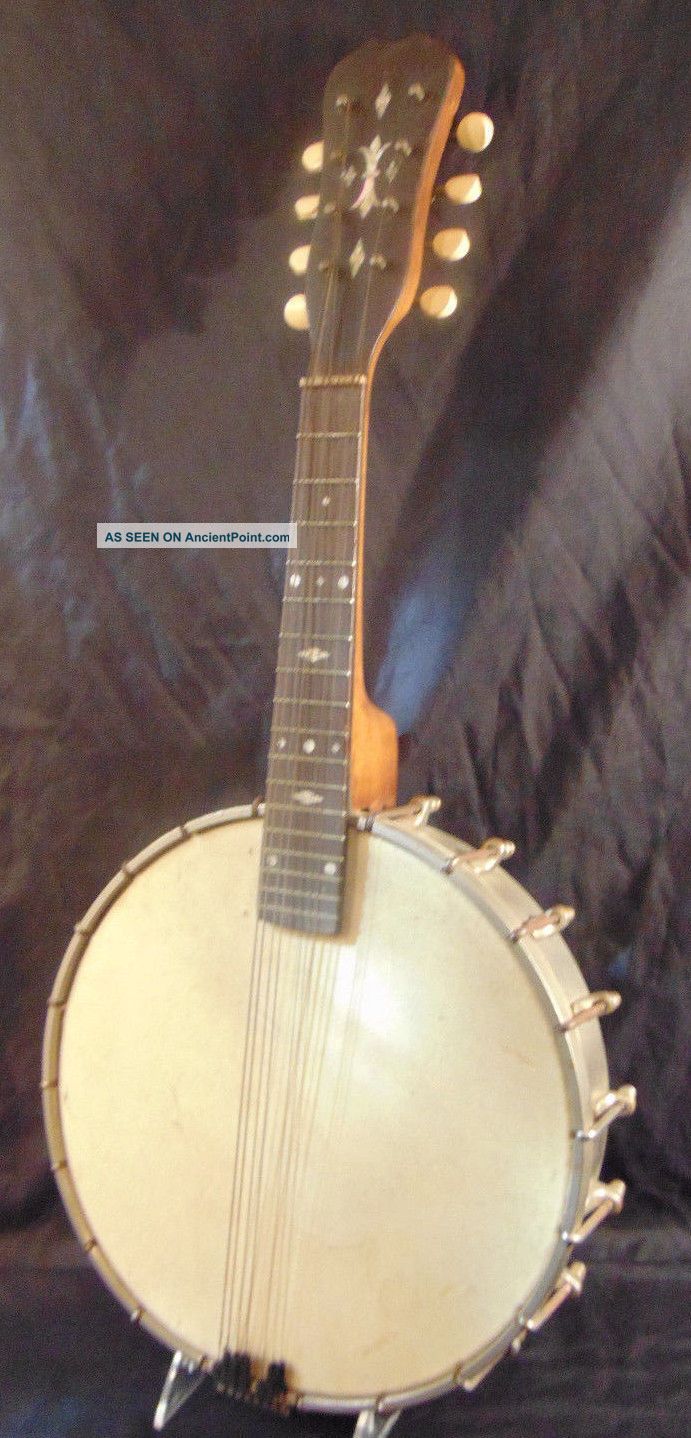 Antique 8 String Open Back Banjo Ukulele W/ Metal Body & Mop Inlaid Head String photo